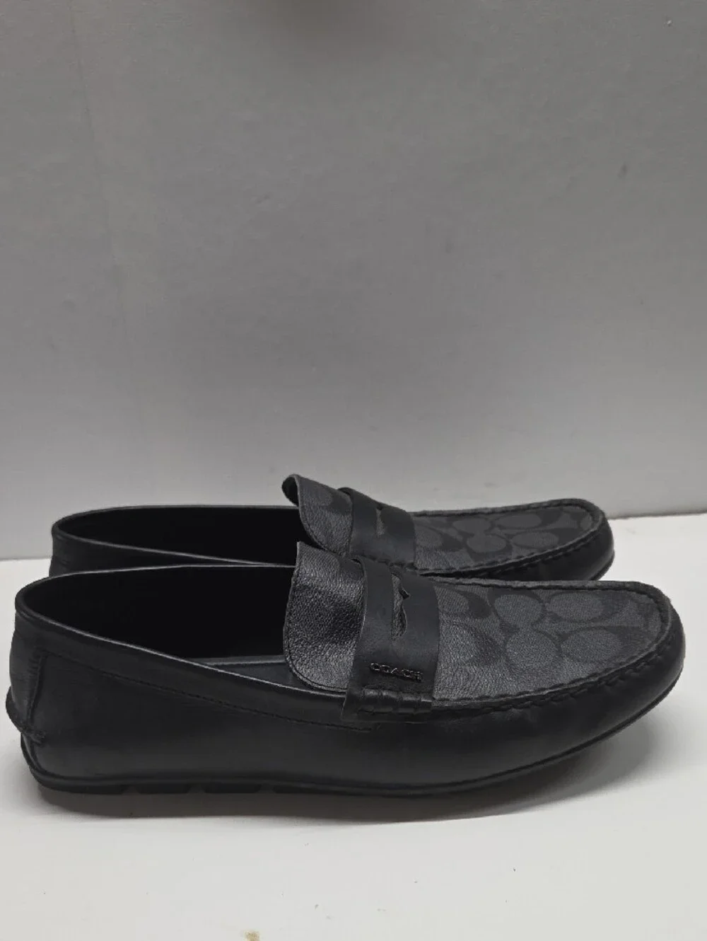 Coach Men’s Black Signature Canvas Penny Loafers Size 42 / 9D